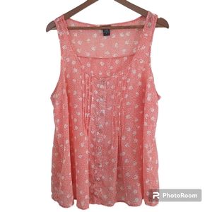 Torrid Coral/White Floral Sleeveless Chiffon Tank Top Size Large